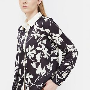 NWT Zara Black and Cream Leaf Print Top
